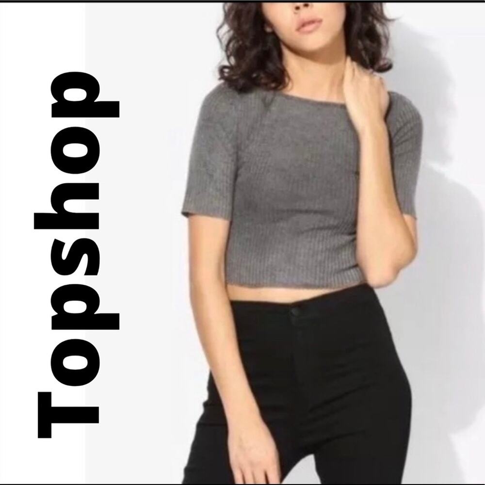 Topshop Crop Raw Edge Tee. Size 2. Charcoal Gray
